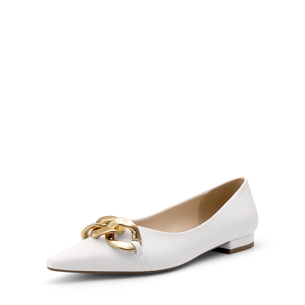 Chain Pointed Toe Ballet Flats - WHITE PU -  0